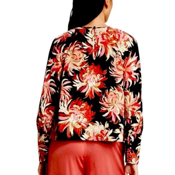 Who What Wear Top Round Neck Long Sleeves Black Red Floral Satin Women’s Size XL - Picture 2 of 14